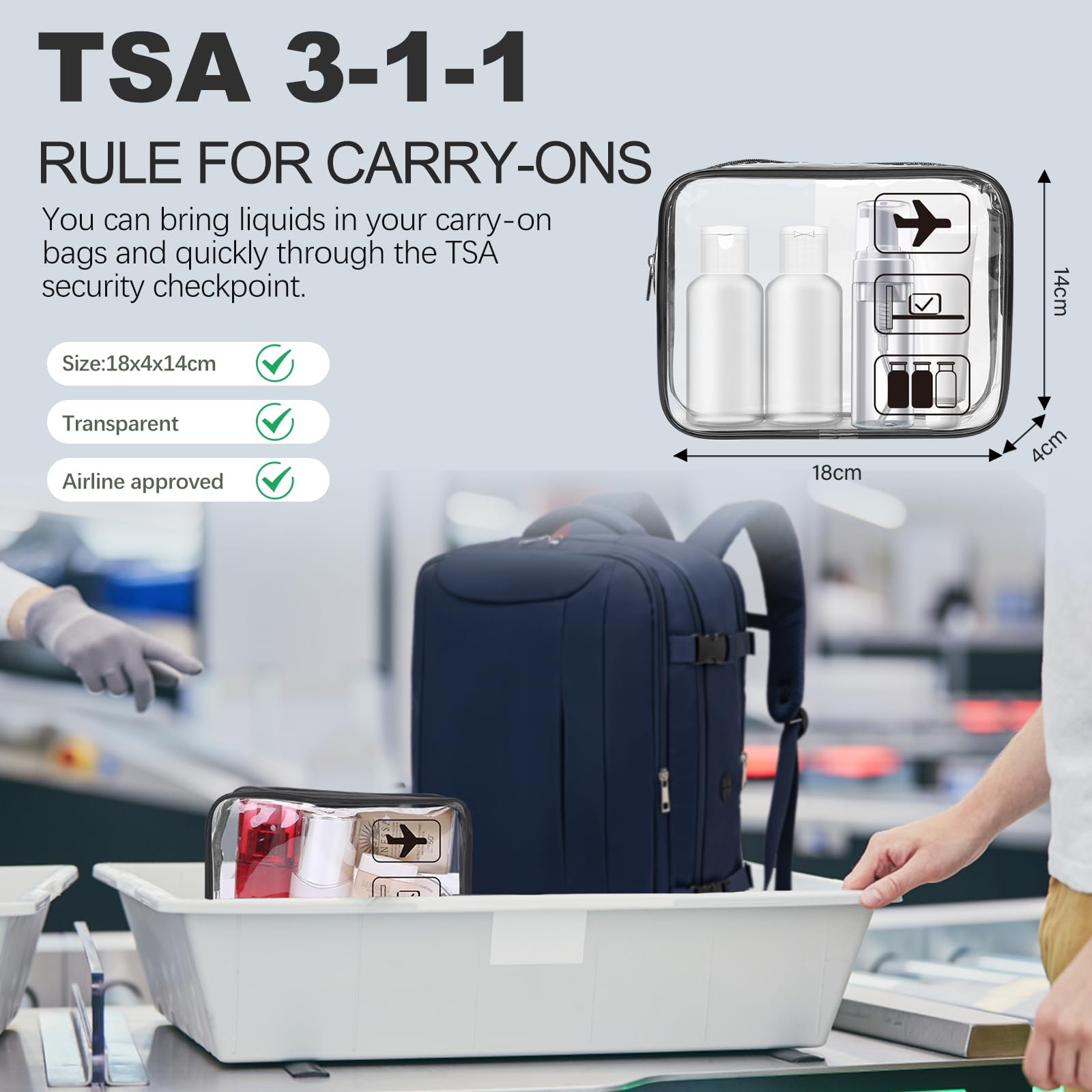 for Easyjet Cabin Bag 45x36x20, Travel Backpack with TSA Approved Clear Bag, Carry-ons Cabin Backpack for Travelling Underseat Cabin Bag Laptop Backpacks Luggage Set