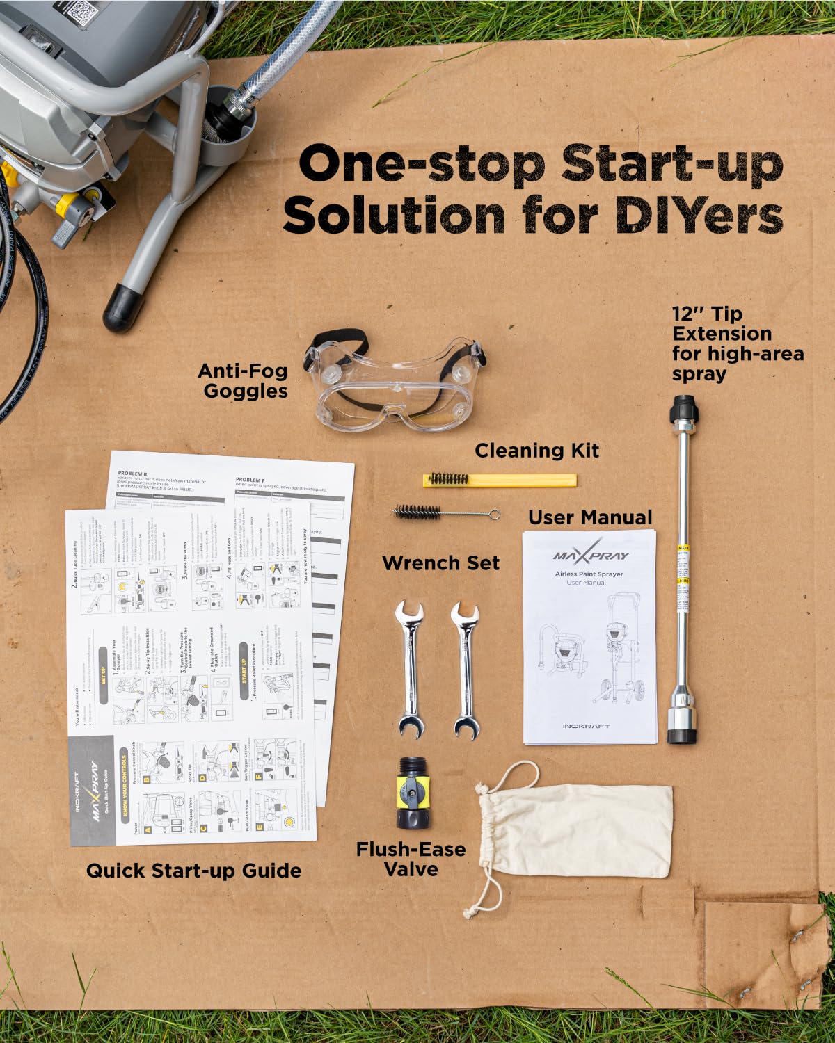 InoKraft MaXpray M1 Airless Paint Sprayer, 220V 466W High Efficiency, Thinning-Free, Minimal Overspray, for Home Exterior & House Interior DIY Painting Projects, with Paint Sprayer Accessories