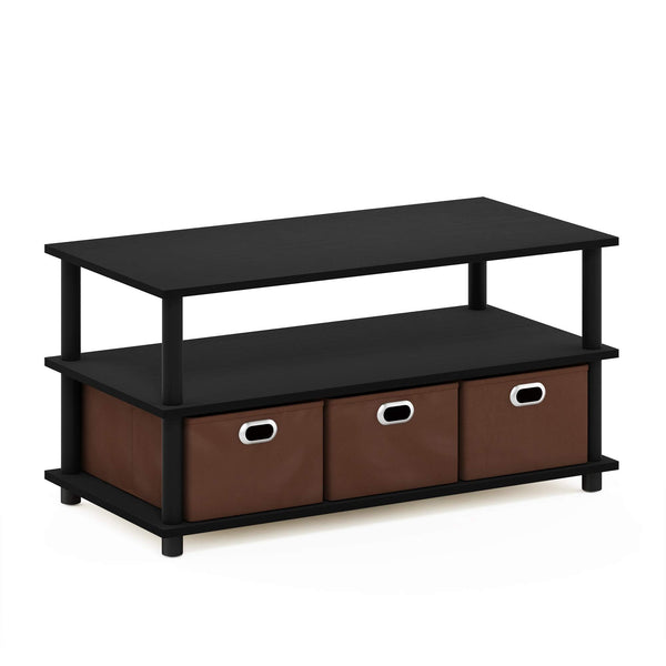 Furinno Frans Turn-N-Tube Coffee Table with Bin Drawers, Black Oak/Black/Brown, 79.2 (W) x 40.1 (H) x 39.4 (D) cm