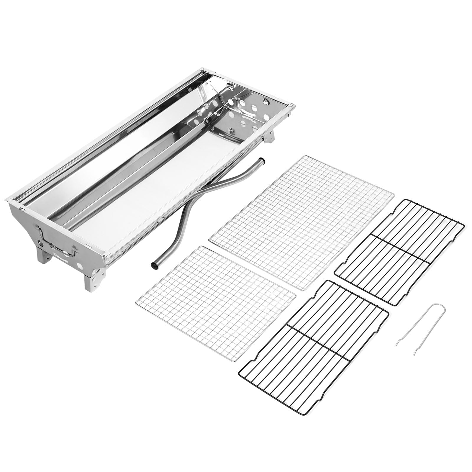 AGM Charcoal BBQ Grill - 680x320x730mm, Large Foldable Stainless Steel Barbecue Grill for Camping, Picnic, Garden, and Outdoor Cooking