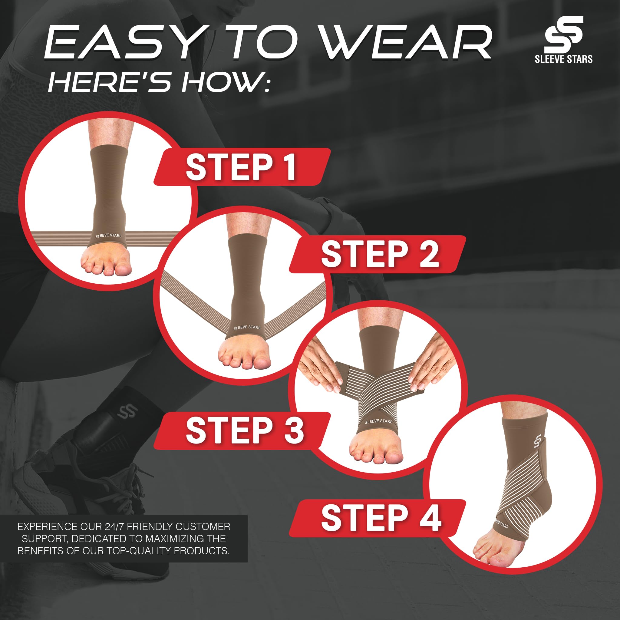 Sleeve Stars Ankle Brace for Sprained Ankle, Plantar Fasciitis Relief Ankle Support for Women & Men, Ankle Compression Sleeve w/Strap, Achilles Tendonitis Brace, Foot Brace Wrap (Single/Hot Pink)