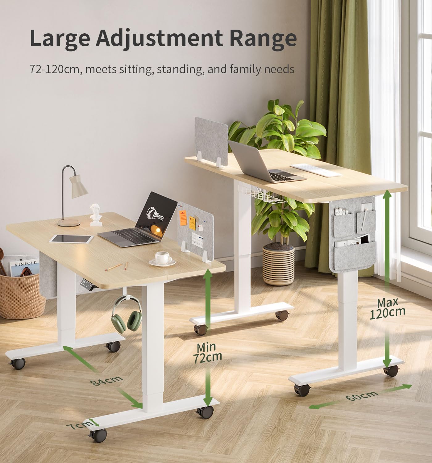 MAIDeSITe Height Adjustable Standing Desk Electric Standing Desk Sit Stand Desk Stand Up Desk with Cable Tray 120 * 60cm Desktop for Home Office