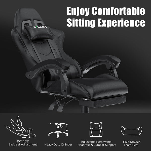 bigzzia Ergonomic Gaming Chair - Gamer Chairs with Lumbar Cushion + Headrest, Height-Adjustable Office & Computer Chair for Adults (without footrest, White)