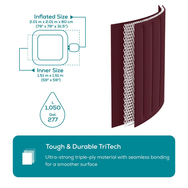 Lay-Z-Spa Santorini Pro Built in LED Light, 10 HydroJet System, Integrated Seats and Foot Massager Inflatable Hot Tub with Freeze Shield Technology, 5-7 Person, Grey