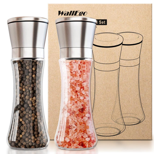 Salt and Pepper Grinder Set, Adjustable Coarseness Salt Shakers, Premium Ceramic Glass Body Salt and Pepper Mills [Without Spice Content]