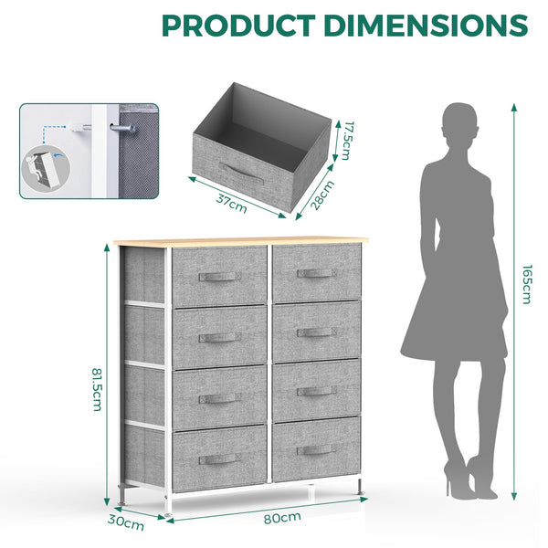 IMURZ Chest of Drawers,Fabric Storage Drawers wtih 8 Units Large Storage Space,Sturdy Steel Frame Chest of Drawers Bedroom for Living Room, Hallway