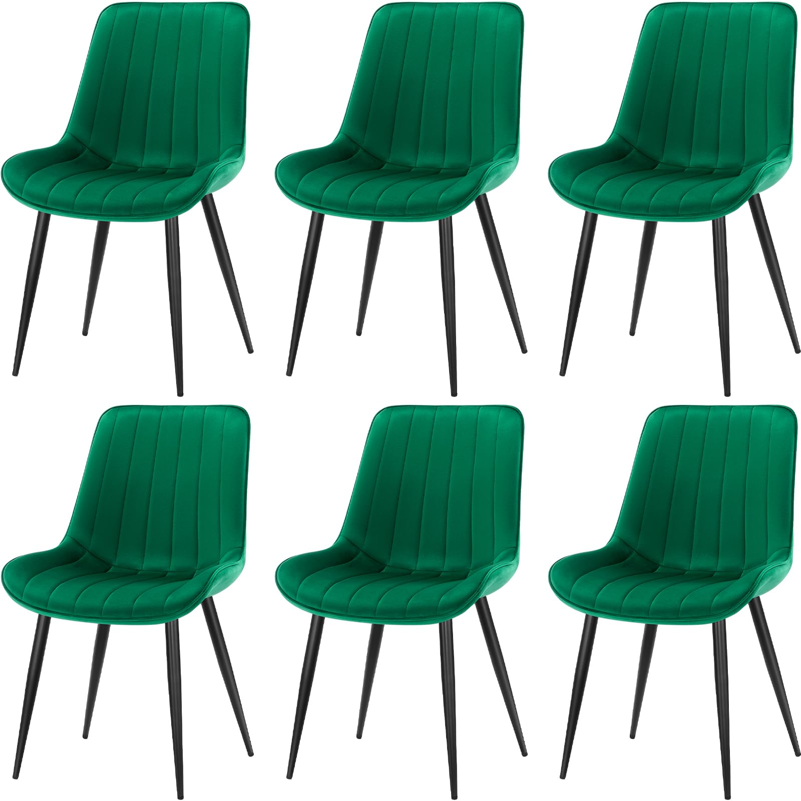 LONGTOO Set of 6 Dining Chairs with Velvet Upholstered Seat & Backrest,Stable Metal Legs,Modern Stripe Design,Champagne
