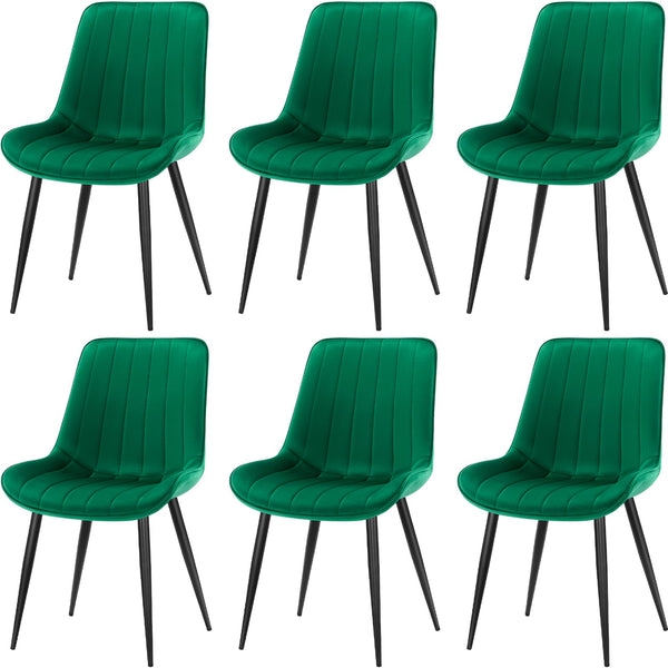 LONGTOO Set of 6 Dining Chairs with Velvet Upholstered Seat & Backrest,Stable Metal Legs,Modern Stripe Design,Champagne