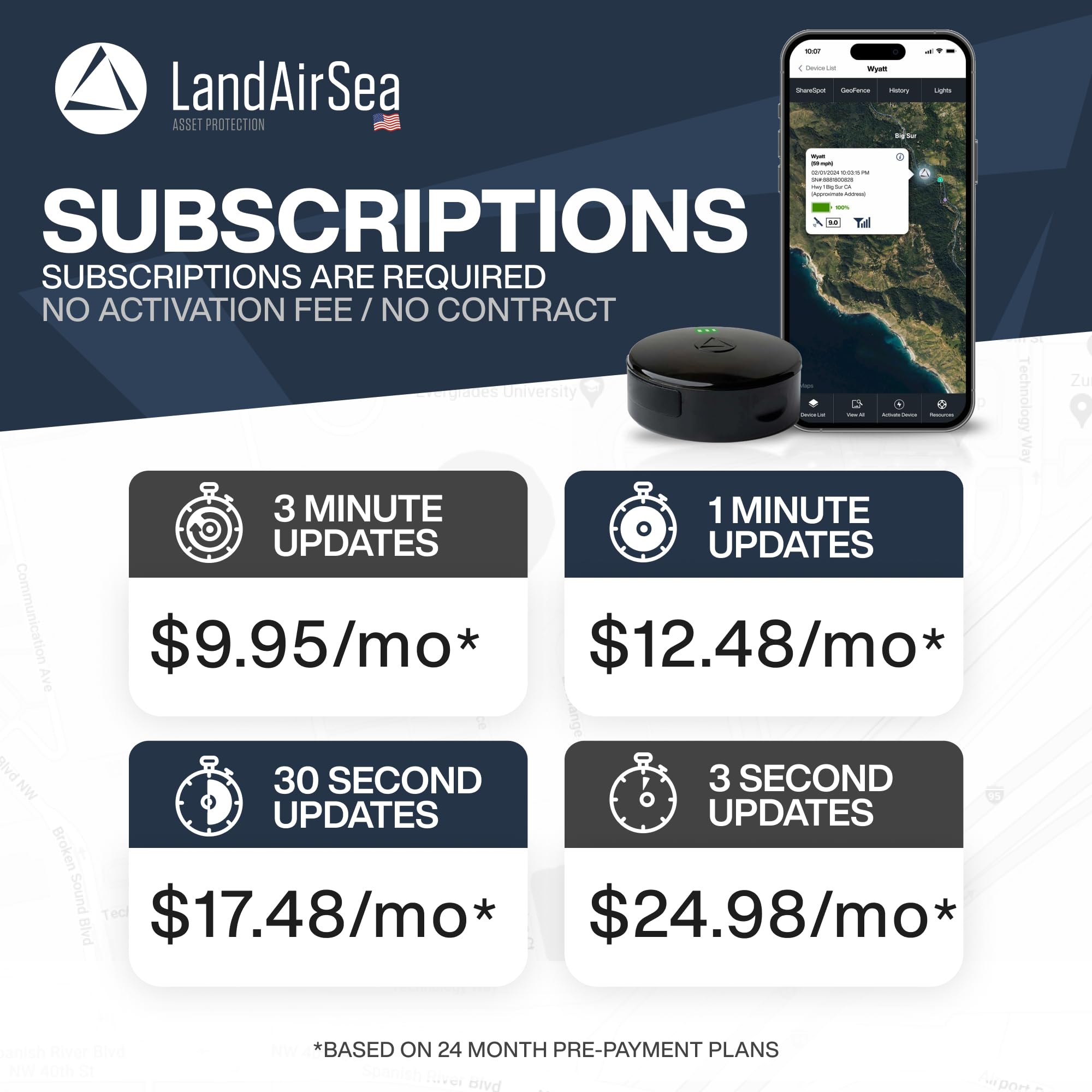 LandAirSea 54 GPS Tracker – Car Tracker Device For Vehicles, Real-Time Global Asset & Fleet Tracking. Compact Mini Tracker, Easy To Use, Discreet Magnetic Mount, Waterproof. Subscription Required