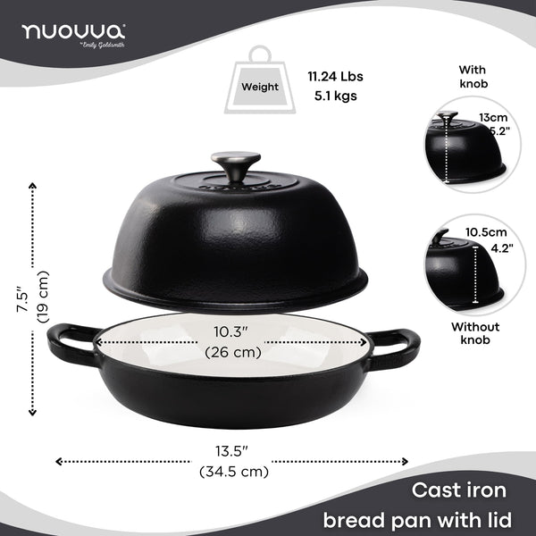 Enamelled Cast Iron Dutch Oven Pot  Dutch Oven For Sourdough Bread Baking  Cast Iron Bread Pot  Black, 6 Quarts, 22cm  by Nuovva