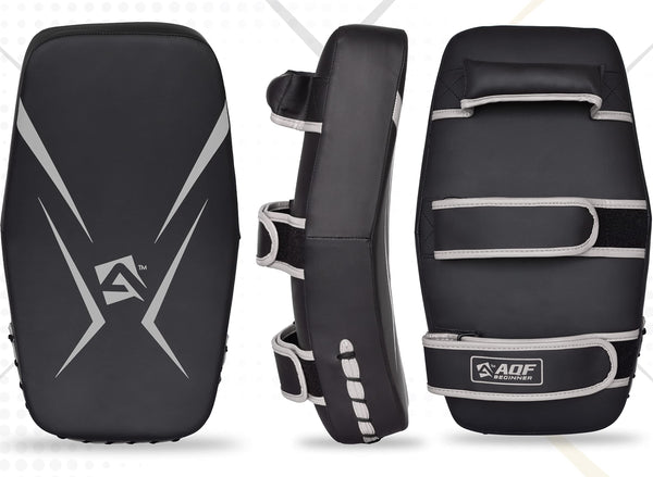 AQF Thai Pads for Kickboxing Muay Thai Pad with Solid Handle Grip, Maya Hide Leather Curved Strike Shield for Boxing MMA Martial Arts Taekwondo,