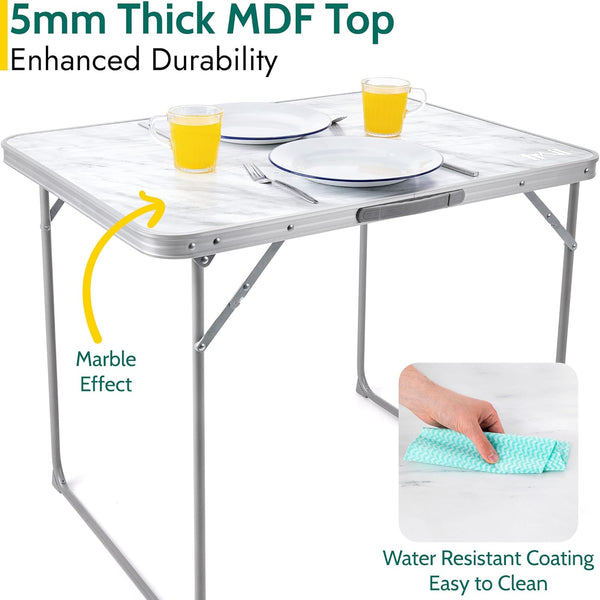 Trail Portable Folding Camping Table, Outdoor Garden Picnic Fishing Festival Beach, Heavy Duty Tubular Steel Legs, Water Resistant Laminate Top, Lightweight with Handle (L80cm x W60cm x H67cm / 3.5kg)