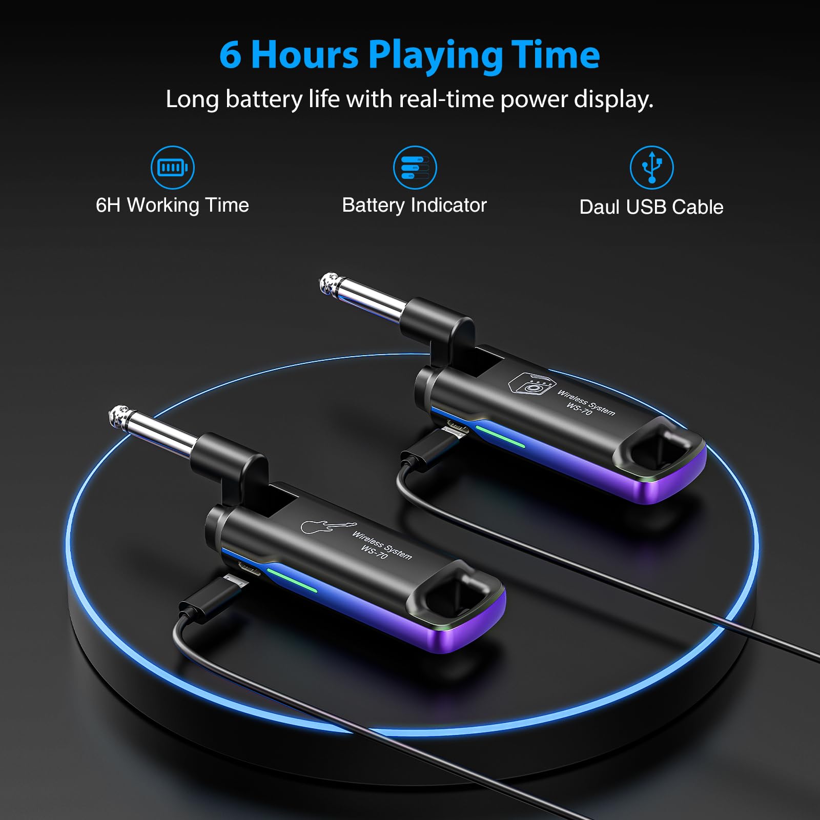 Wireless Guitar System,LEKATO Wireless Guitar Transmitter Receiver with 70 Channels,<3ms Low Latency Rechargeable Digital Audio Guitar Cable Cordless Bass Jack Lead for Electric Guitars,Bass,KeyBoard