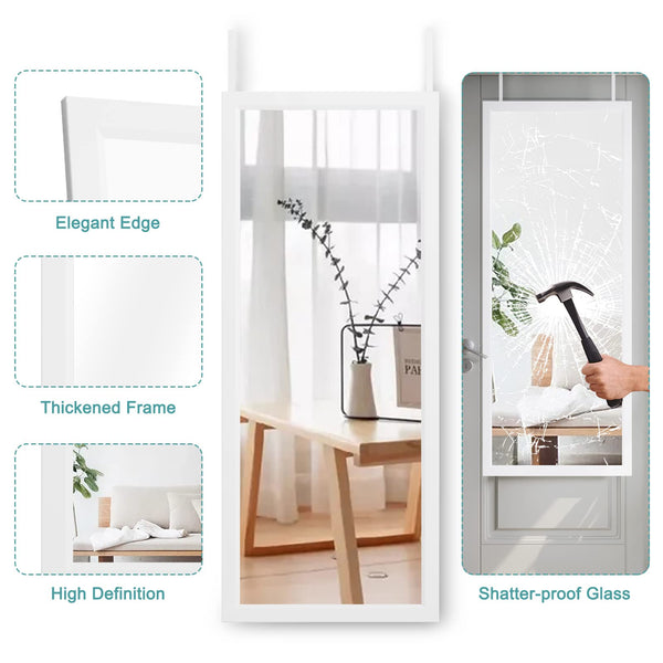 Dripex Over Door Mirror Full Length, 110 x 45cm Wall Mounted Mirror Door Hung Mirror for Bathroom/Bedroom/Wardrobe - Toughened Glass, White