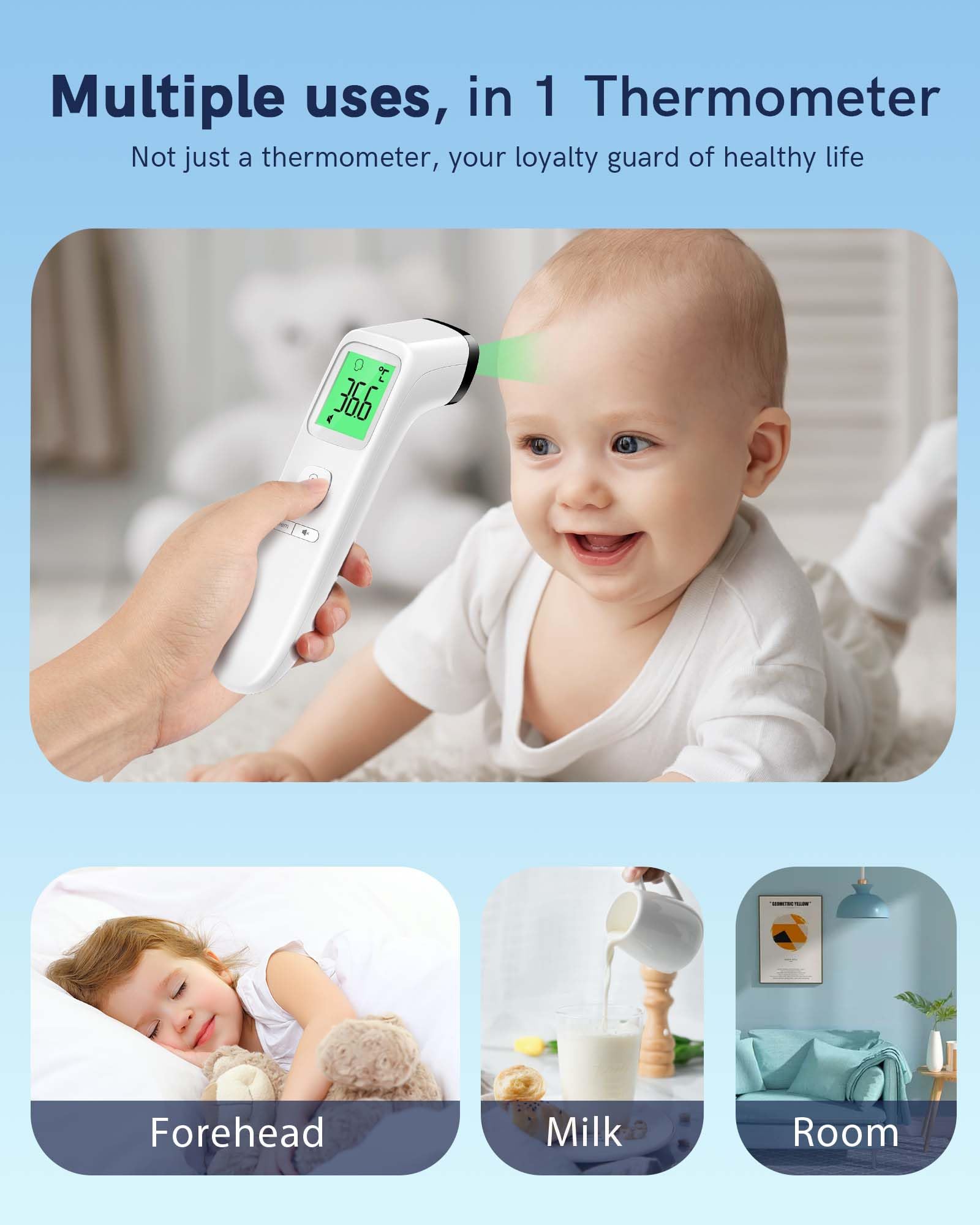 No-Touch Forehead Thermometer for Adults, Infrared Digital Thermometers for Kids, Touchless Baby Thermometer, Accurate Reading with LCD Display, Mute Mode, Memory Recall, Fever Alarm