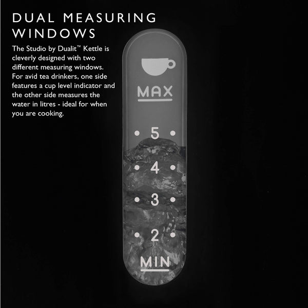 Dualit Studio Kettle | 1.5L 2.4KW Jug Kettle in Black with Polished Trim | Dual Measuring Windows | Fast Boiling BPA Free Kettle | Patented Sure Pour