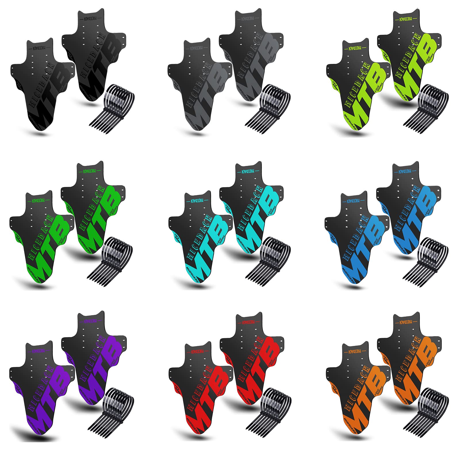 NICEDACK Mudguards Mountain Bike, 2 Pieces Mudguard Fit 20-29 Inch MTB Mudguard Front and Rear Compatible Bicycle Splash Guard