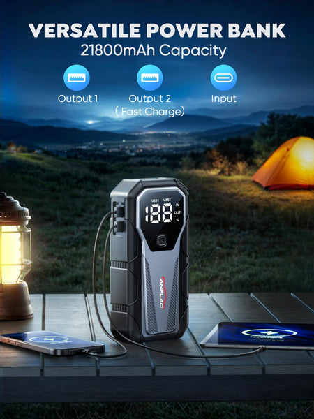 Jump Starter Power Pack, ANFLAG 6000A 21800mAh Car Battery Booster Jump Starter(All Gas/10L Diesel), 12V Car Starter Power Bank with Force Start, Jump leads, LED Flashlight