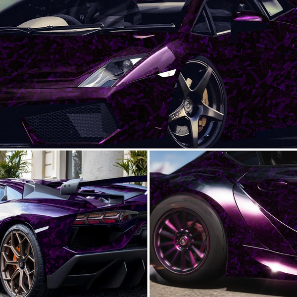 Purple Forged Carbon Fiber Vinyl Wrap, Foneso Self Adhesive Film, High Glossy Car Wrap Roll, Auto Interior Stickers Sheets Films Wraps Without Bubble for DIY Use 1ft x 5ft
