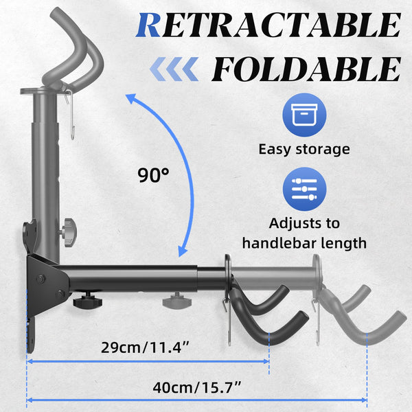 Bike Wall Mount, Bicycle Holder, Foldable Bike Rack, Adjustable Distance, with Helmet Hook, Bike Storage Rack for Garage and Indoor