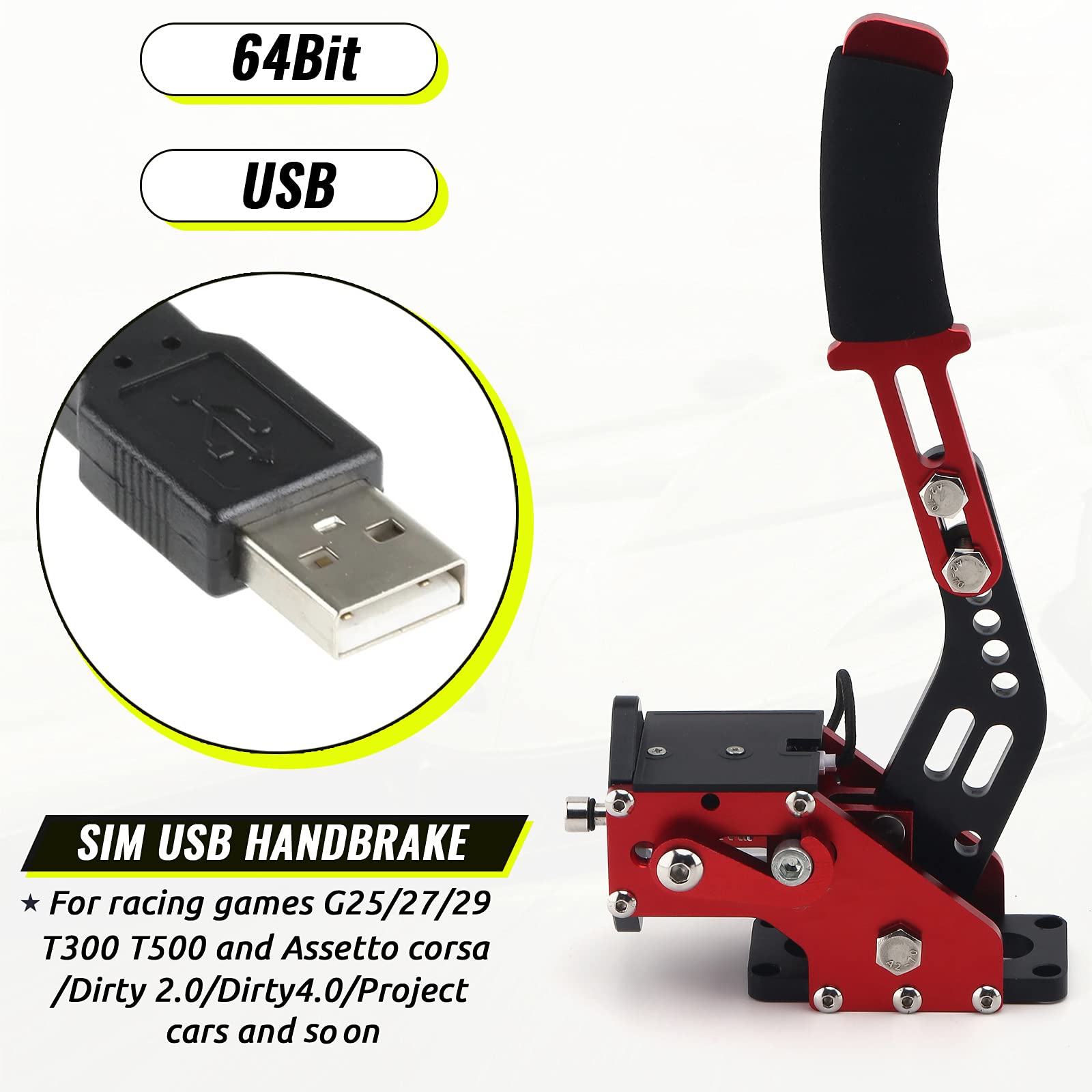 muge racing 64Bit PC USB Handbrake with Clamp for SIM Racing Games Logitech G27 G25 G29 T500 T300 FANATECOSW LFS DIRT RALLY.2, Red