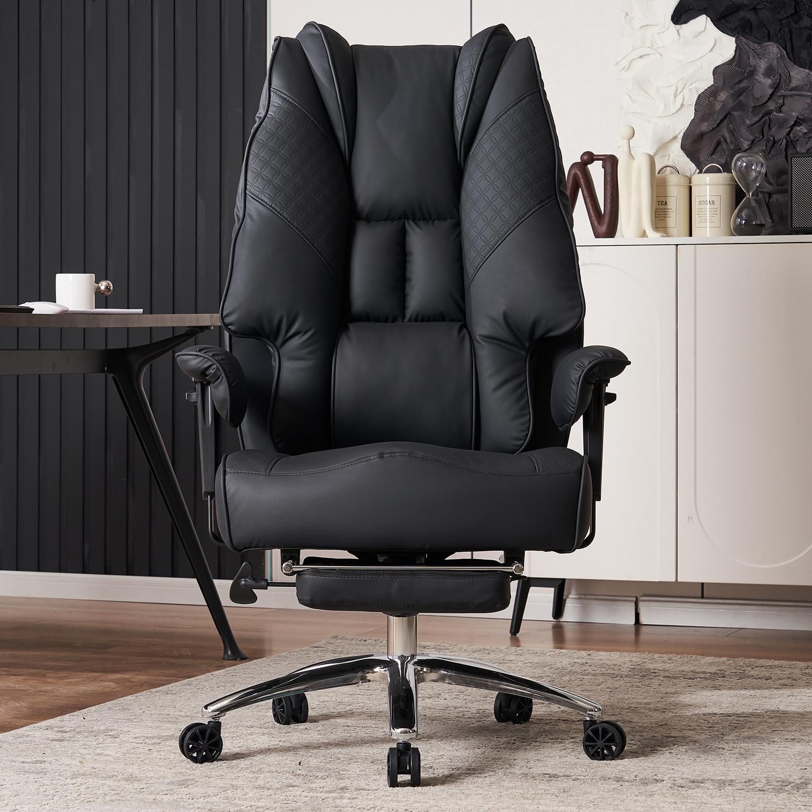 EXCEBET Ergonomic Office Chair – High Back PU Leather Executive Desk Chair with Adjustable Armrests, Swivel Computer Chair for Home/Office, Heavy Duty Support up to 400 lbs