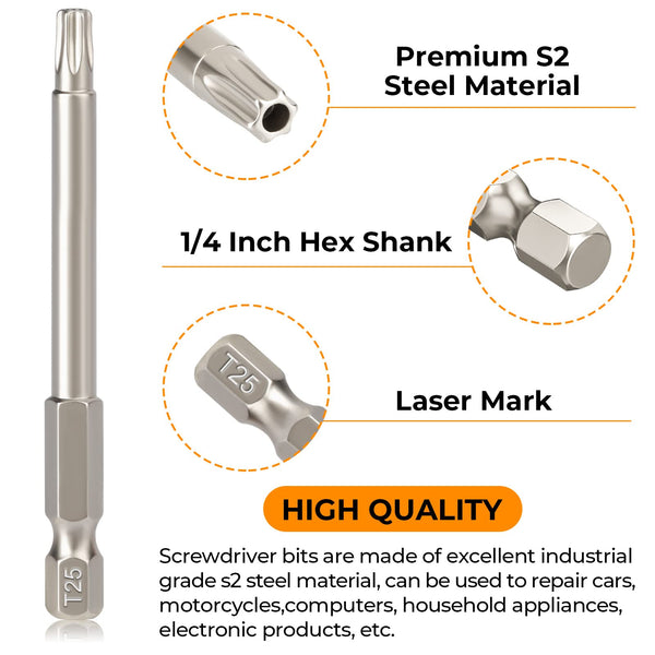 Hakkin 12PC Screwdriver Bits Set - S2 Steel, Magnetic, 3 Inch Slotted & Phillips, 1/4" Hex Shank for Power Screwdriver, Drill, Impact Driver