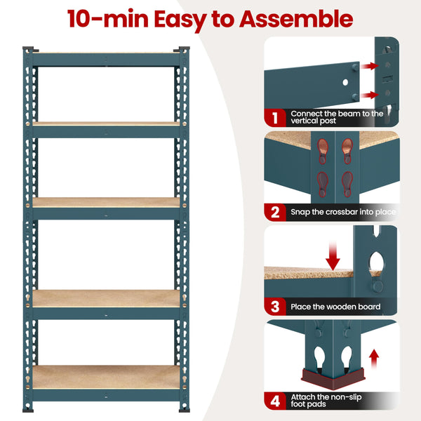 Yaheetech 5 Tier Garage Shelving Units, Heavy Duty Racking shelves, 150KG Per Shelf/750KG Capacity, 70cmx30cmx150cm（LxWxH,Dark Gray