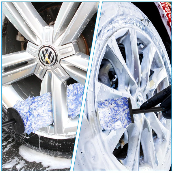 URAQT Car Wheel Brush, No Metal Wheel and Rim Detailing Brush, Car Wheel Cleaning Brush, Soft Dense Alloy Wheel Brush, Suitable for Wheels and Rims of Cars/Motorcycles/Bicycles (Black)