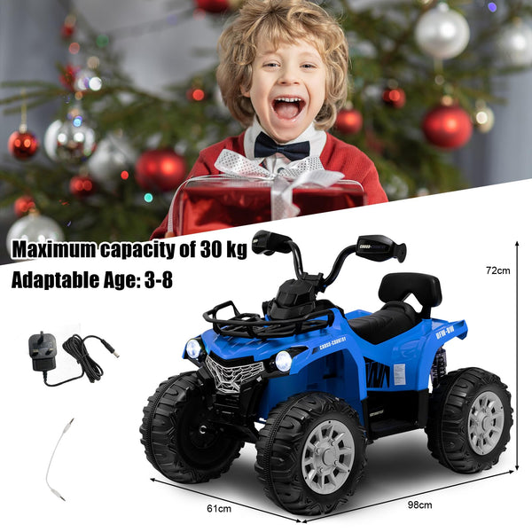 COSTWAY 12V Electric Kids Quad Bike, Battery Powered Ride on Car ATV with Head lights, Music, MP3, Storage Basket, Backward Function, for Boys and Girls Aged 3-8 Years (Black)