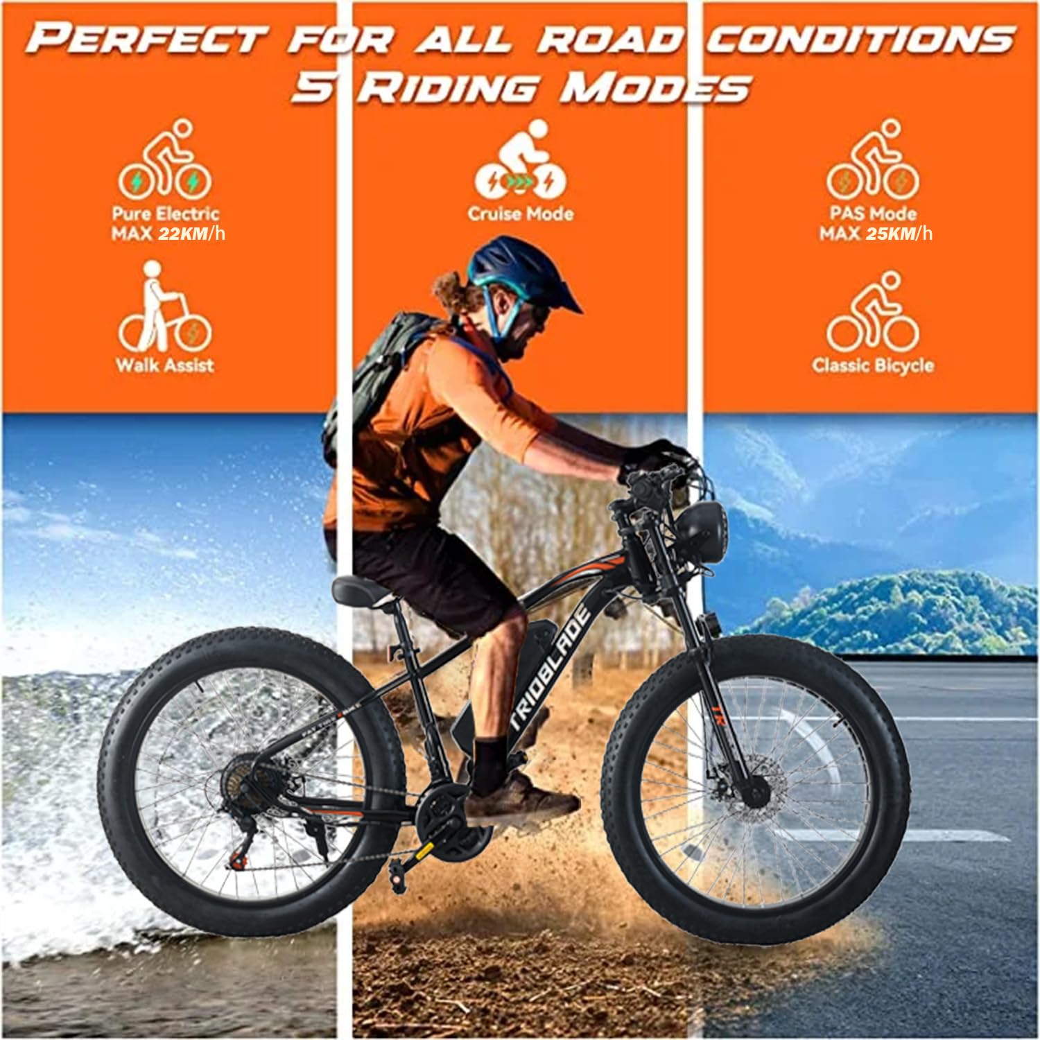 26" Electric Bikes for Adults Fat Tire Electric Mountain Bike with 36V 10.4AH Battery&250W Motor E-bike 21Speed with LCD Display Electric Commuter Bicycle for Men and Women