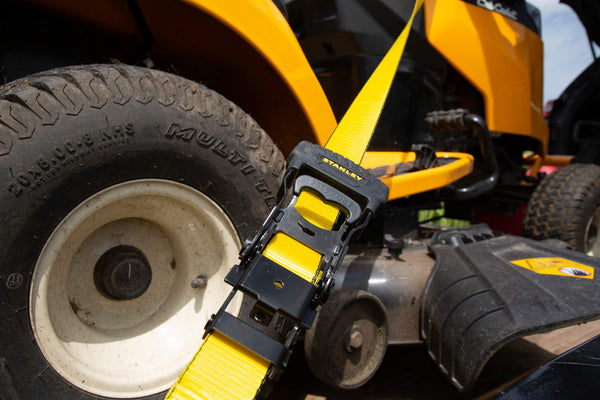 STANLEY S1007 Black/Yellow 1.5" x 16' Ratchet Tie Down Straps - 1,100 lb Safe Working Load / 3,300 lb Break Strength, 2 Pack