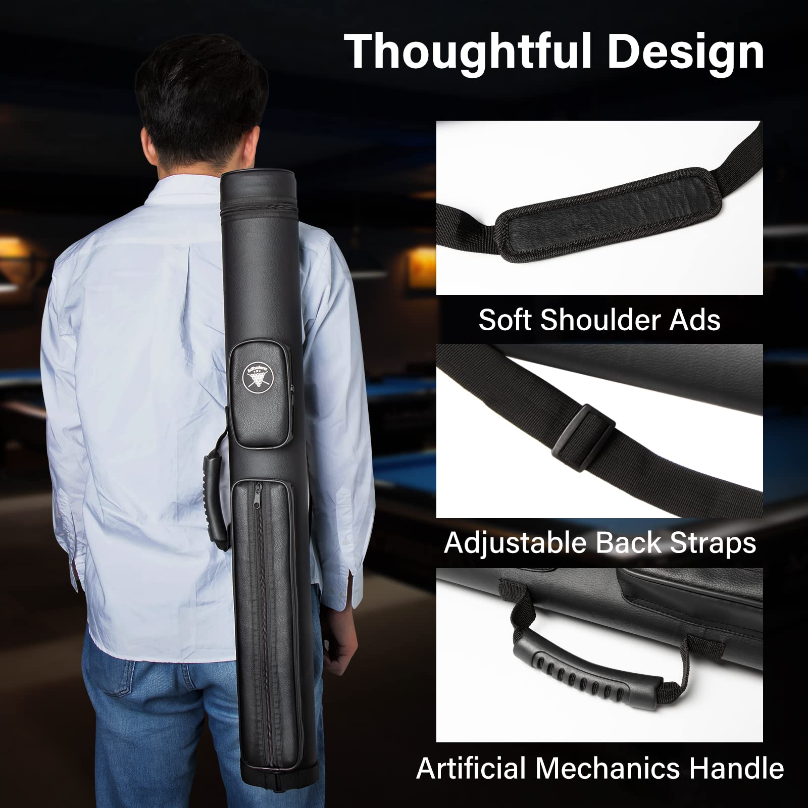 Adhafera Pool Cue Case, 2 X 2 Hard Snooker Cue Case, Made of Faux Leather Pool Cue Accessories (Not for 3/4 Cues)