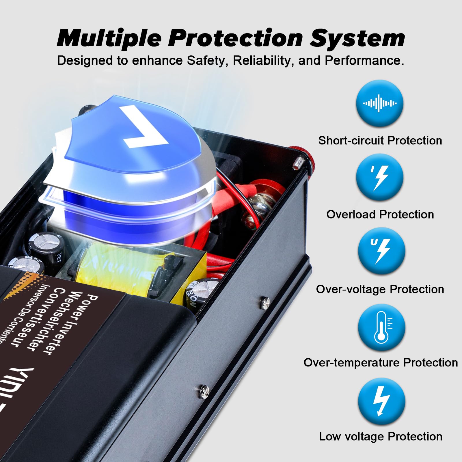 Yinleader Power Inverter 1600W DC 12V to AC 230V 240V Car Converter with UK AC Outlet and Dual USB Ports