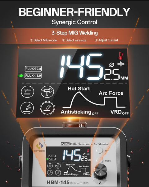 HITBOX MIG Welder 240V, 200Amp 7 in 1 Gas MIG/Gasless MIG/Stick/Lift TIG/Spot Welding/Spool Gun Aluminum Welder Machine, Multi Process Synergy Welding Machine with LED Display Pre/Post Gas(MIG200III)