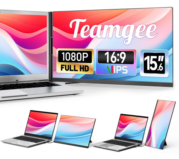 Teamgee 15.6” Laptop Screen Extender, 1080P FHD IPS Portable Monitor Compatible with 13”-17”Laptops, Slim Bezel-less Screen Extender with Detachable, Plug-Play for Mac, Windows, Android & Chrome