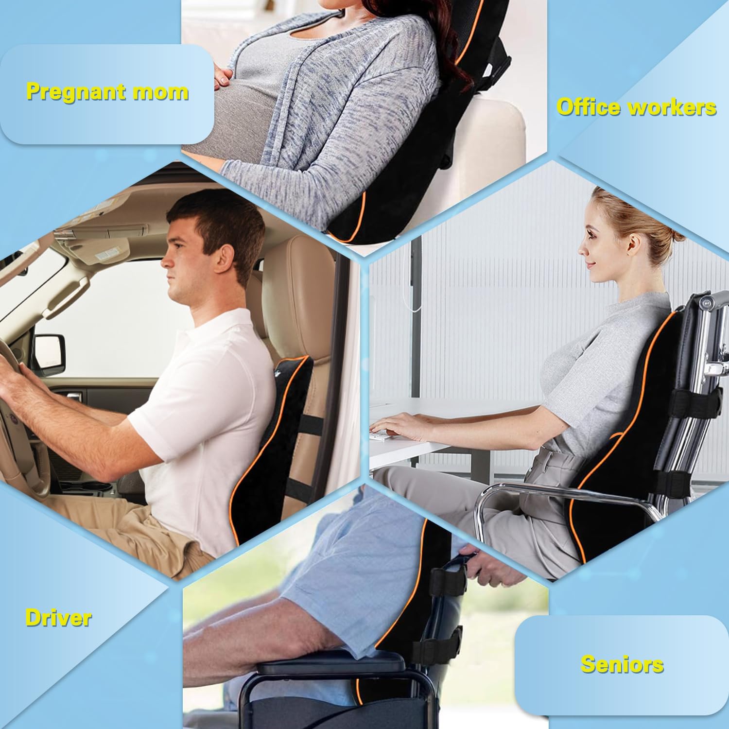 POOTACK Lumbar Support Cushion, Memory Foam Back Support Cushion Lumbar Support for Office Chair, Car Seat, Recliner, with Extension Strap and Mesh Cover