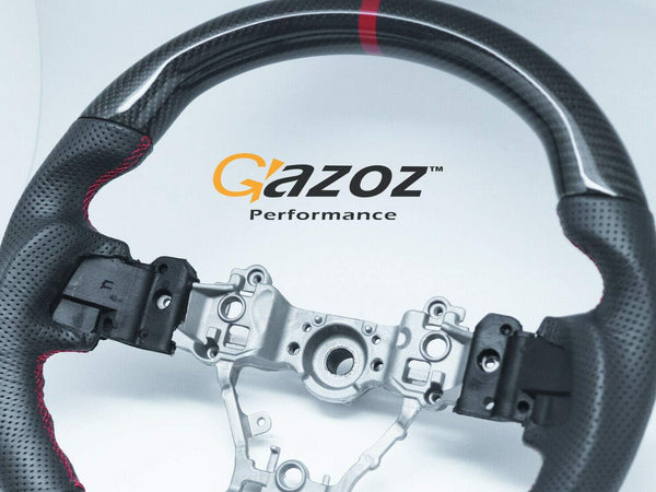 GAZOZ PERFORMANCE Carbon Fiber D-Shape Leather Steering Wheel Red Stripe for 15-20 Subaru WRX STI