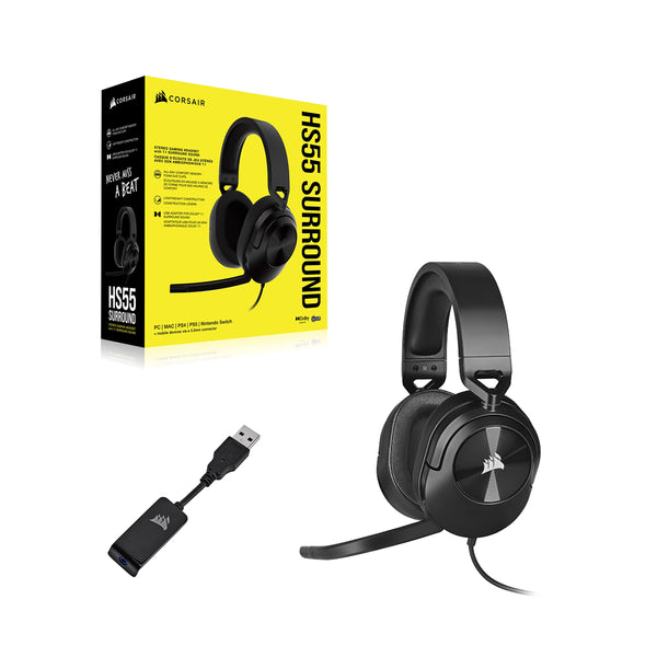 CORSAIR HS55 SURROUND Lightweight Multiplatform Wired Gaming Headset – Dolby 7.1 Surround Sound – iCUE Compatible – PC, Mac, PS5, PS4, Xbox, Nintendo Switch, Mobile – Carbon