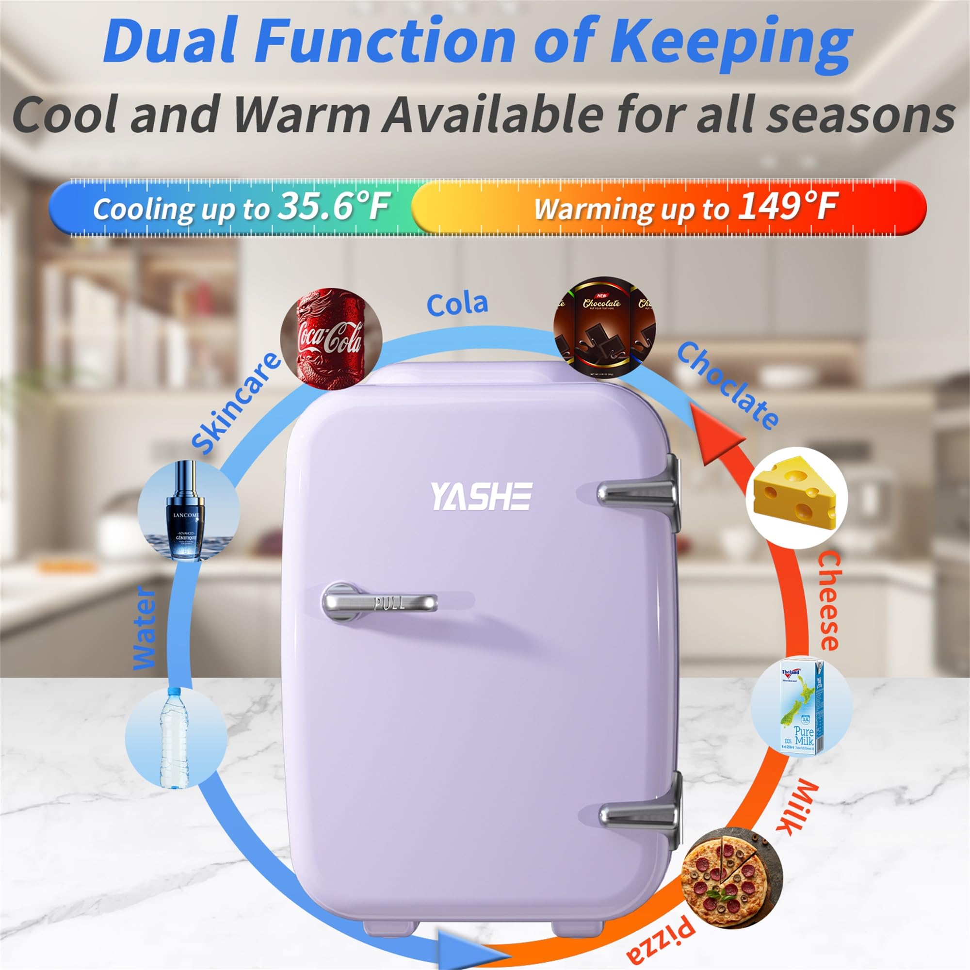 YASHE Mini Fridge for Bedroom, 4 Liter/6 Cans Small Fridge, AC/DC Thermoelectric Cooler and Warmer Mini Fridge for Drink Office Dorm Car, Blue