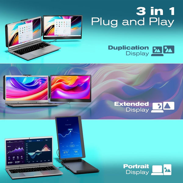 Teamgee 15.6” Laptop Screen Extender, 1080P FHD IPS Portable Monitor Compatible with 13”-17”Laptops, Slim Bezel-less Screen Extender with Detachable, Plug-Play for Mac, Windows, Android & Chrome