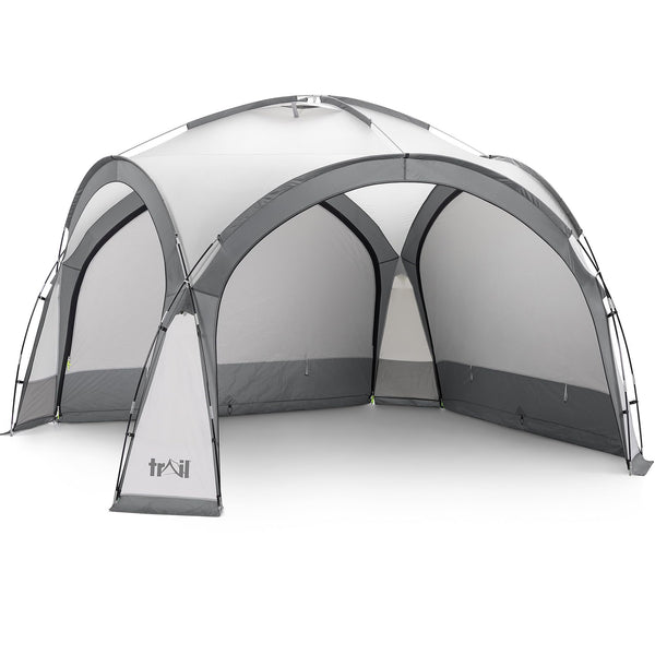 Trail Gazebo with Zip Away Sides, Dome Event Shelter for Outdoor Camping Garden Festival, Waterproof 2000mm, UPF50+ UV Sun Protection, Travel Bag, 3.5m x 3.5m x 2.3m (Grey)