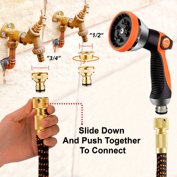 Flexiflow Expandable Garden Hose with 10 Function Spray Gun | Expandable Hose - 15m / 50 feet