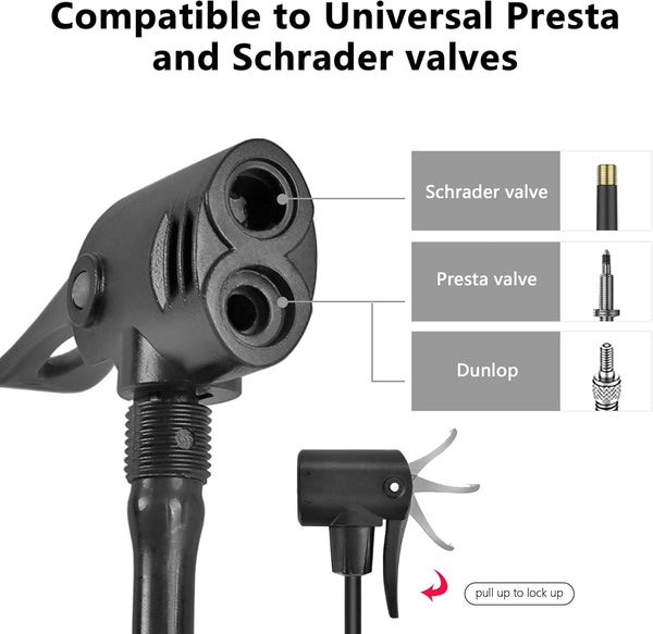 WEIDMAX Double Barrel Foot Pump, Double Cylinder Bike Pump Bike Floor Pump Portable Bicycle Pump Bicycle Tire Pump Road Bike Floor Air Inflator Pump with Pressure Gauge & Smart Valve Head