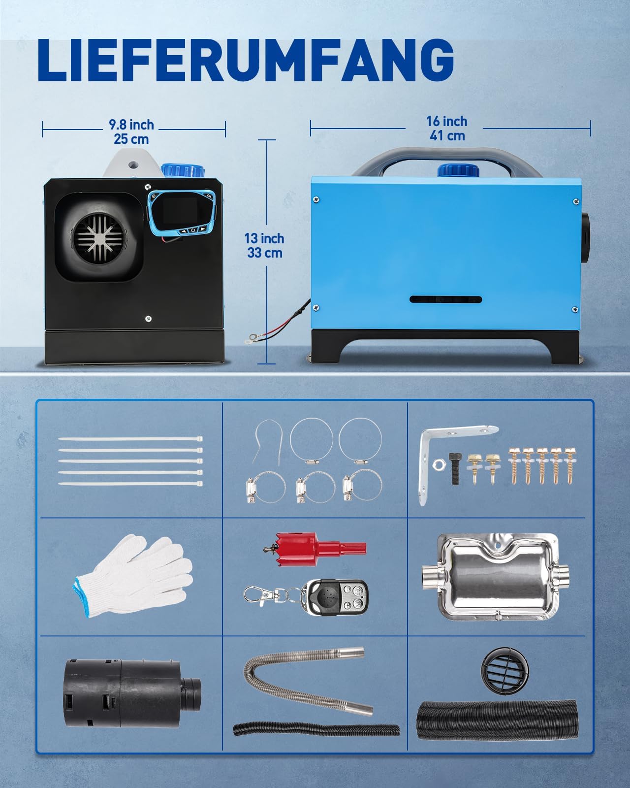 ShockFlo 12V 5KW Diesel Air Heater, All in One Parking Heater Kit with Remote Control, Silencer and LCD Display, Fast Heating, for RV Truck, Motorhomes, Boat, Bus, Car Trailer, Caravans