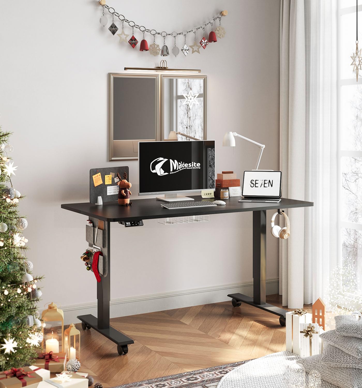 MAIDeSITe Height Adjustable Standing Desk Electric Standing Desk Sit Stand Desk Stand Up Desk with Cable Tray 120 * 60cm Desktop for Home Office