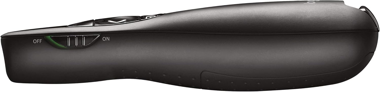 Logitech R400 Wireless Presentation Remote, 2.4 GHz, USB-Receiver, Red Laser Pointer, 15-Meter Operating Range, 6 Buttons, Intuitive Slideshow Control, Battery Indicator, PC - Black