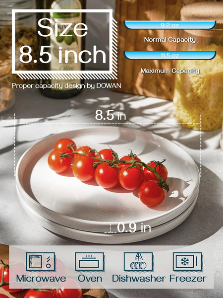 DOWAN Dinner Plates,  8.5" Premium Porcelain Side Plate Set of 6, Salad Plates, Dessert Plate, Flat Dinner Set for Appetizer, Lunch, Salad, Steak,