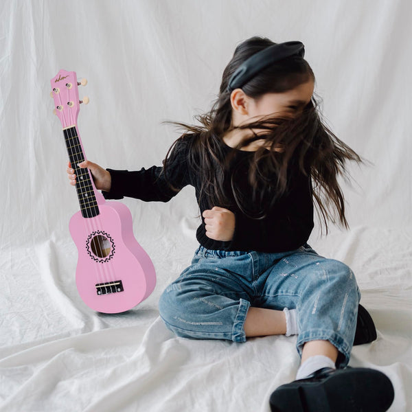 ADM Soprano Ukulele Set for Kids and Beginners, Ukulele Starter Kit with Bag, Clip-On Tuner, Rainbow Strings, Colourful Strap, Plectrum, Fingerboard Sticker, Chord Card (Dark Blue)