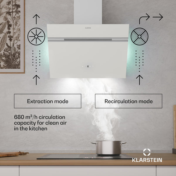 Klarstein Alina 90 Angled Cooker Hood - 600m³/h Air Flow, Touch Panel, LED Backlighting, Quiet 63dB, Energy Class A, 90cm Extractor Hood, Black